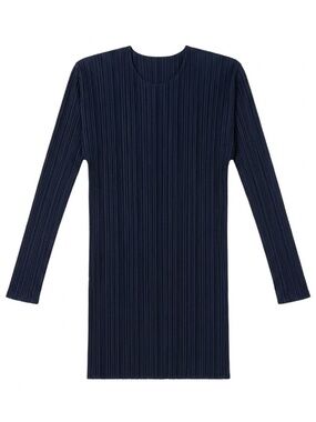Vintage 2000 Pleats Please Issey Miyake Dark Navy Pleated Long-Sleeve Tunic Top